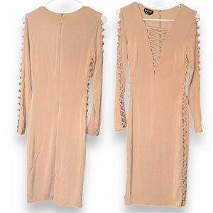 bebe Maxi Criss Cross Cut-Out Bodycon Dress x-small NUDE​